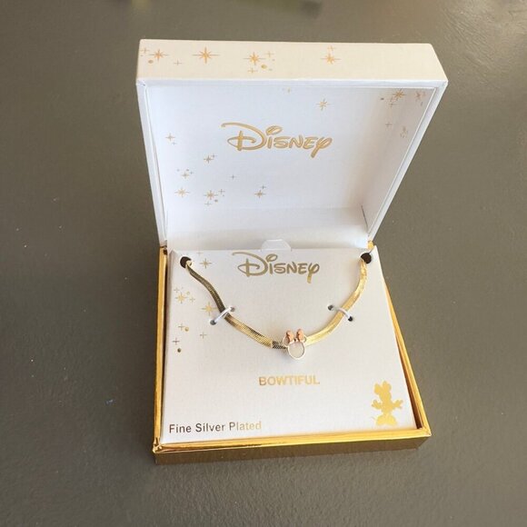 Disney Bowtiful Minnie Mouse Necklace Fine Silver Plated Bow Gold Tone - Picture 6 of 9